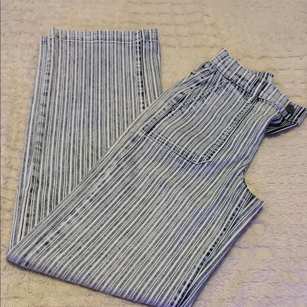 Striped Blue Flare & Wide Leg Jeans